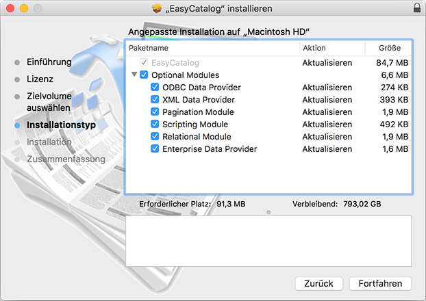 Optionale Module während der Installation